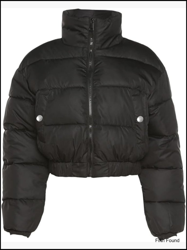 Cropped Puffer Jacket Quilted Coat Winter Zip Up Lightweight Stand Collar